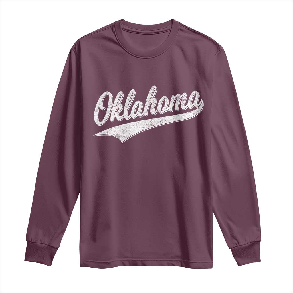 Vintage Oklahoma Throwback Distressed Long Sleeve Shirt Retro Classic OK State Pride - Wonder Print Shop