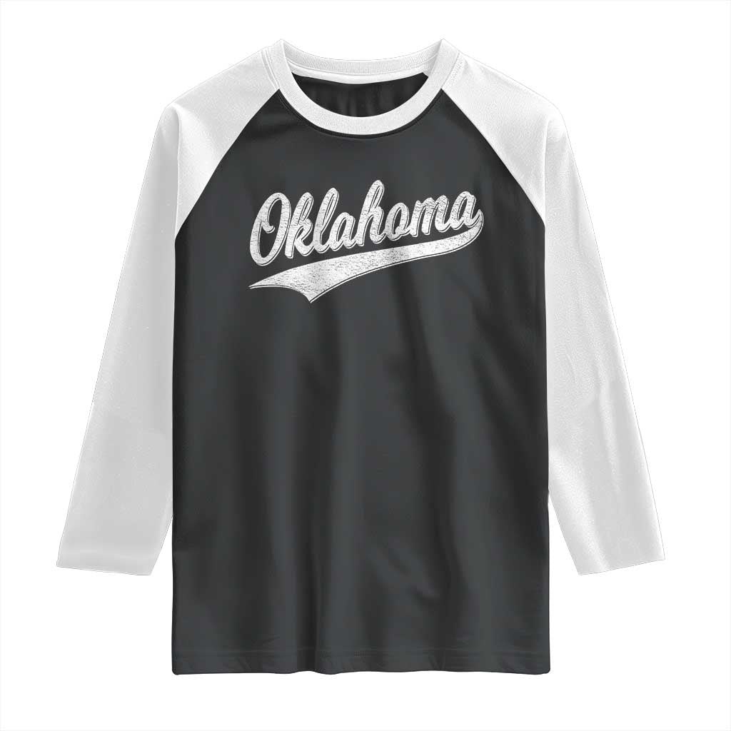 Vintage Oklahoma Throwback Distressed Raglan Shirt Retro Classic OK State Pride - Wonder Print Shop