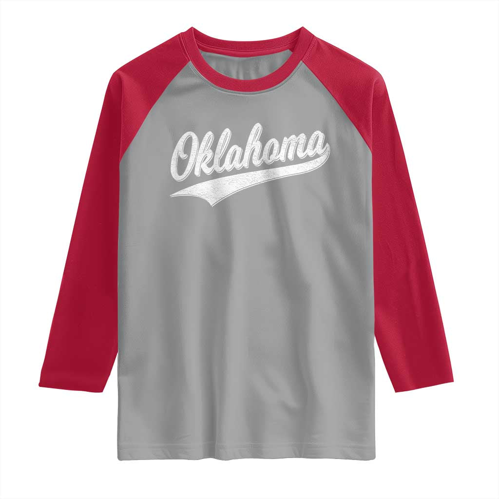 Vintage Oklahoma Throwback Distressed Raglan Shirt Retro Classic OK State Pride - Wonder Print Shop