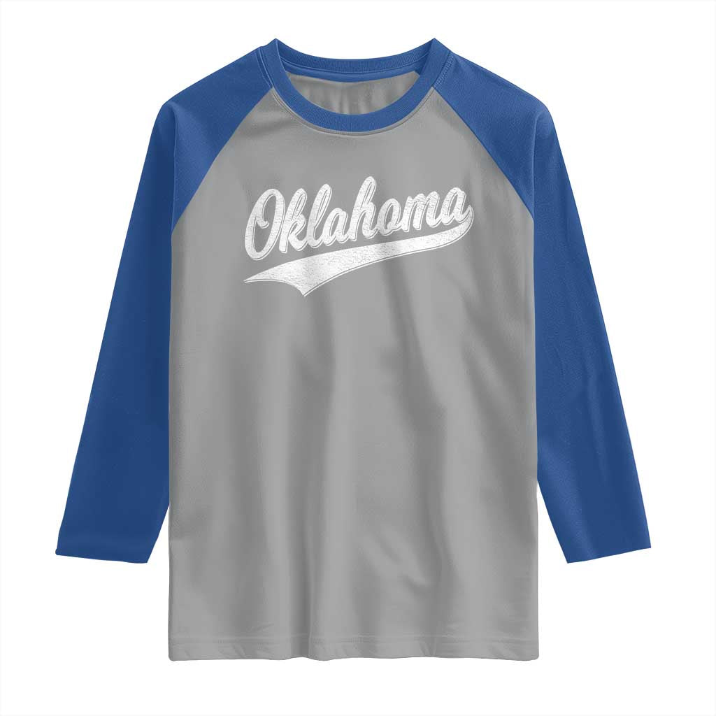 Vintage Oklahoma Throwback Distressed Raglan Shirt Retro Classic OK State Pride - Wonder Print Shop