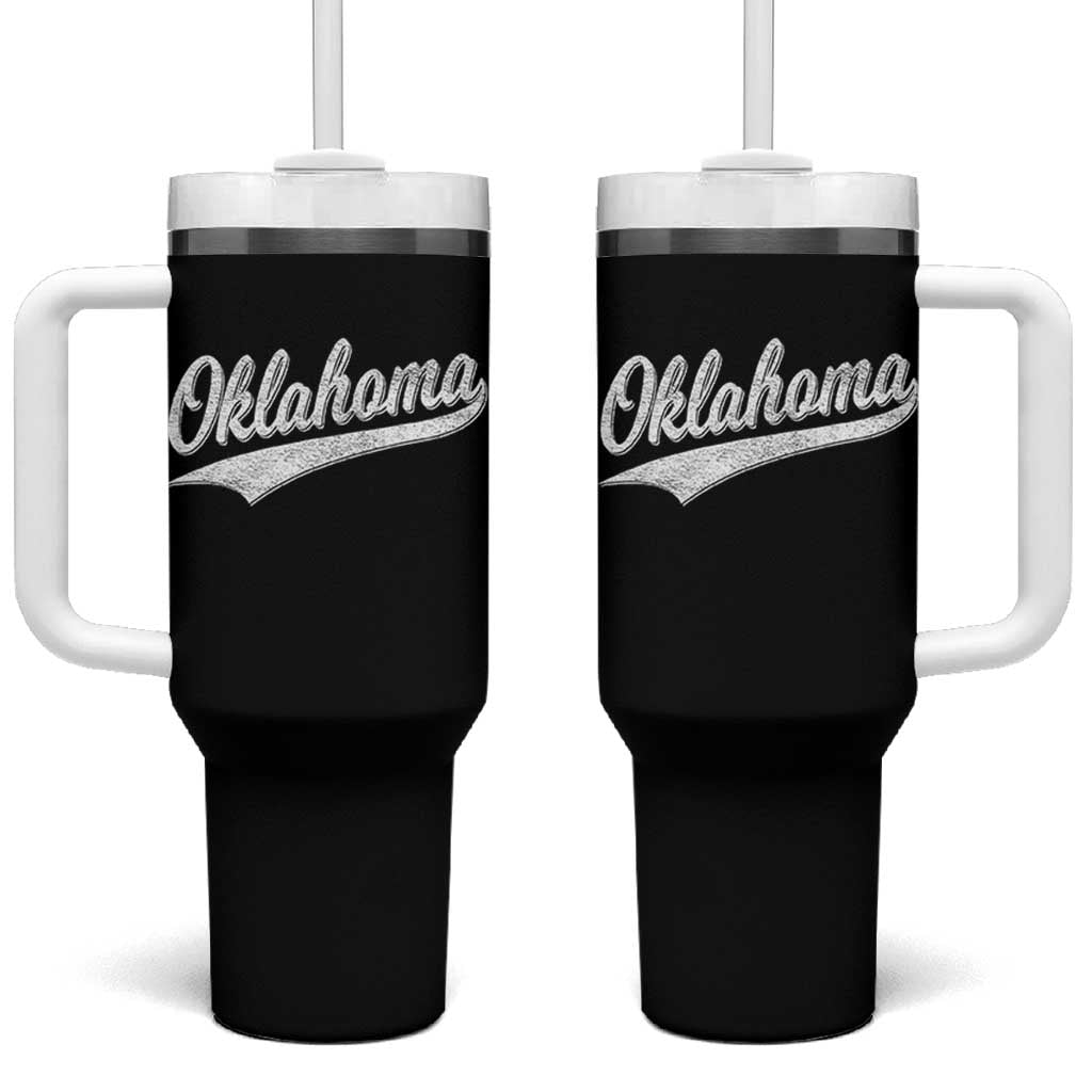 Vintage Oklahoma Throwback Distressed Tumbler With Handle Retro Classic OK State Pride - Wonder Print Shop