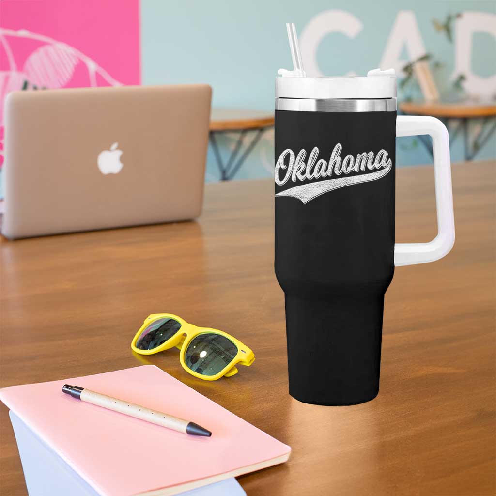 Vintage Oklahoma Throwback Distressed Tumbler With Handle Retro Classic OK State Pride - Wonder Print Shop