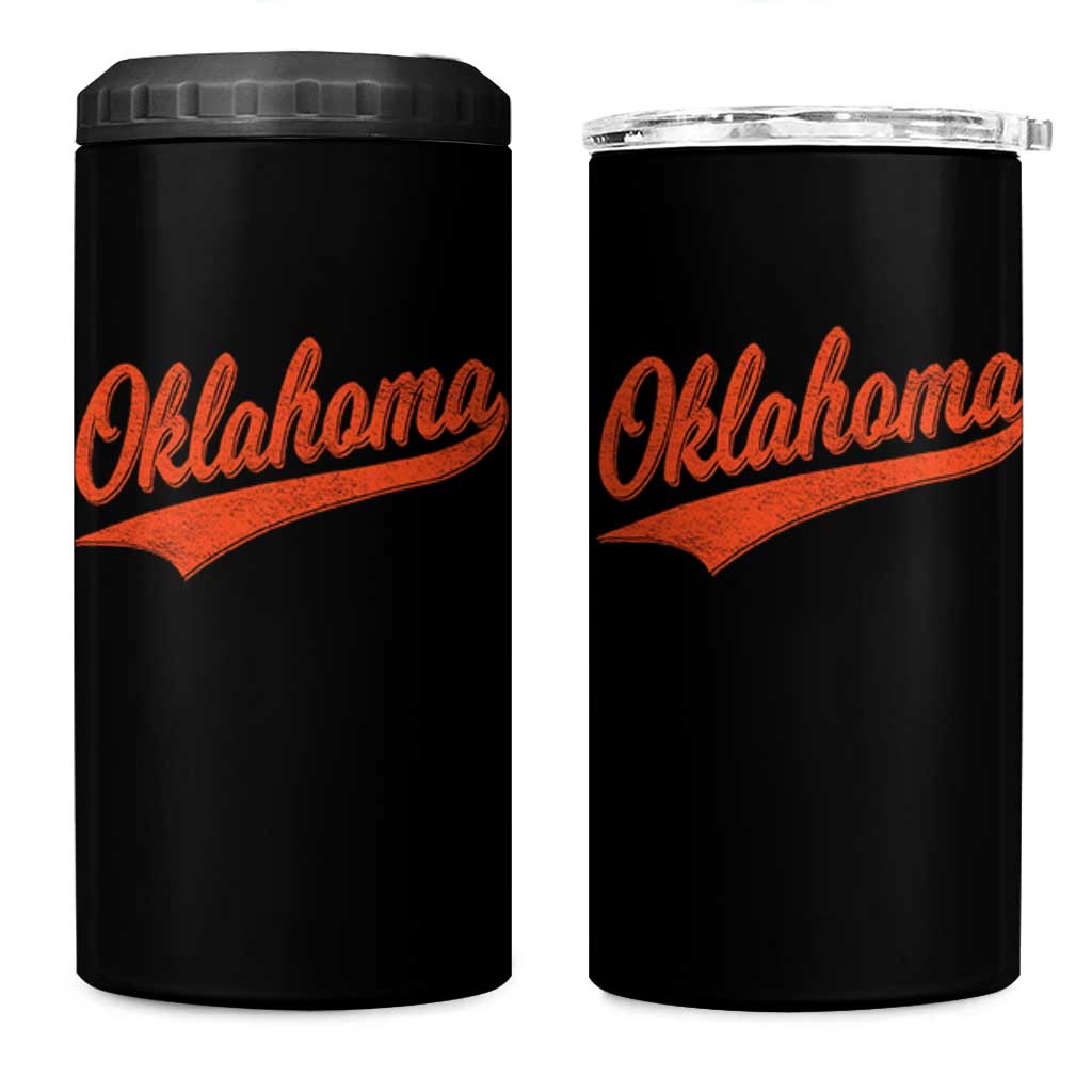 Vintage Oklahoma Orange Throwback Distressed 4 in 1 Can Cooler Tumbler Retro Classic OK State Pride - Wonder Print Shop