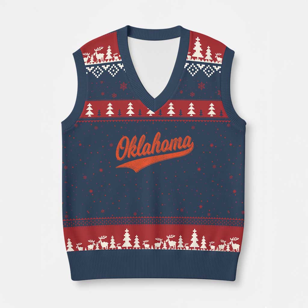 Vintage Oklahoma Orange Throwback Distressed V-Neck Knit Sweater Vest Retro Classic OK State Pride - Wonder Print Shop
