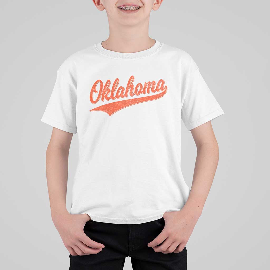 Vintage Oklahoma Orange Throwback Distressed T Shirt For Kid Retro Classic OK State Pride - Wonder Print Shop