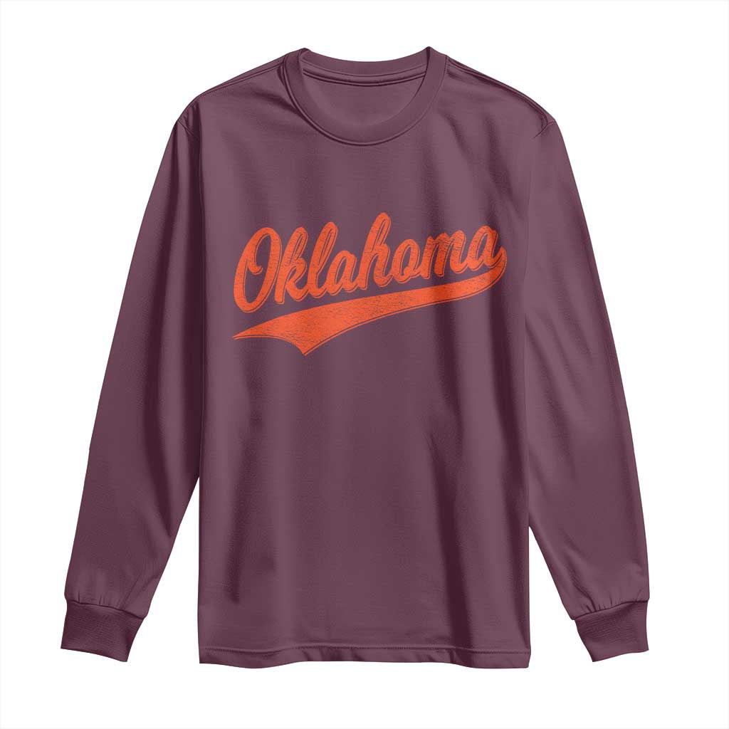Vintage Oklahoma Orange Throwback Distressed Long Sleeve Shirt Retro Classic OK State Pride - Wonder Print Shop