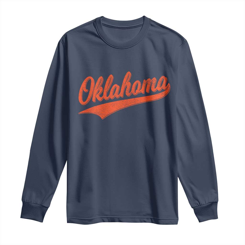 Vintage Oklahoma Orange Throwback Distressed Long Sleeve Shirt Retro Classic OK State Pride - Wonder Print Shop