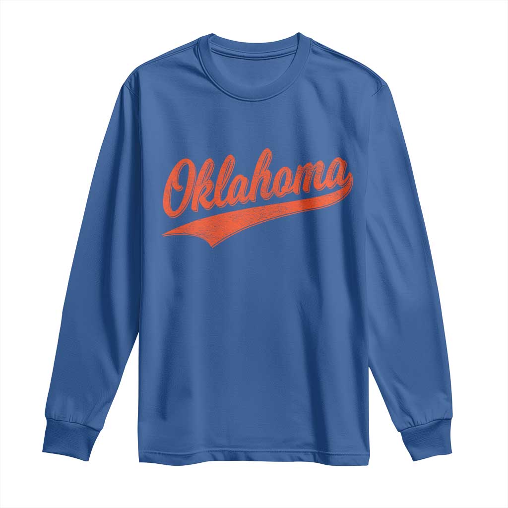 Vintage Oklahoma Orange Throwback Distressed Long Sleeve Shirt Retro Classic OK State Pride - Wonder Print Shop