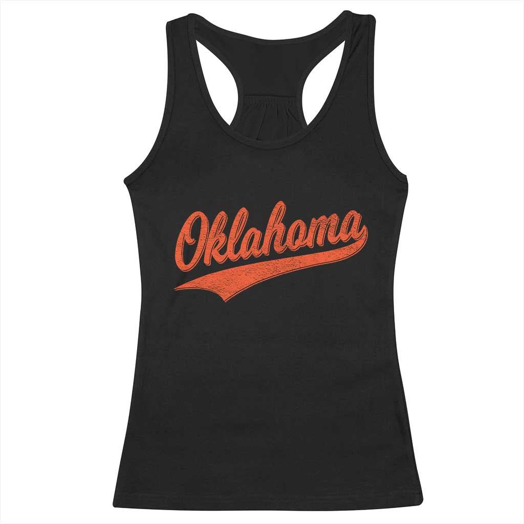 Vintage Oklahoma Orange Throwback Distressed Racerback Tank Top Retro Classic OK State Pride - Wonder Print Shop