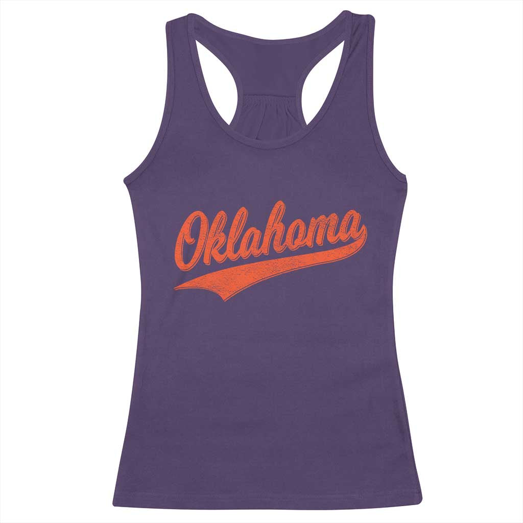 Vintage Oklahoma Orange Throwback Distressed Racerback Tank Top Retro Classic OK State Pride - Wonder Print Shop