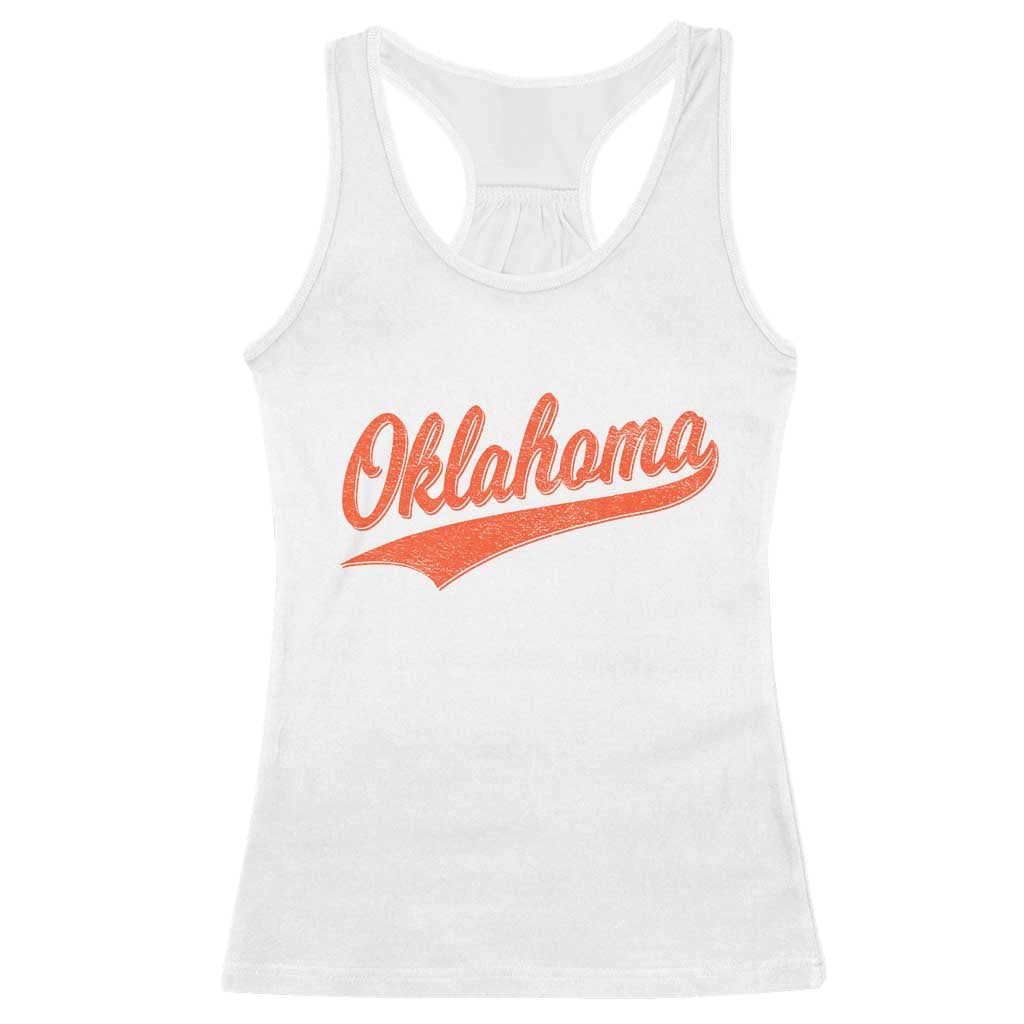 Vintage Oklahoma Orange Throwback Distressed Racerback Tank Top Retro Classic OK State Pride - Wonder Print Shop