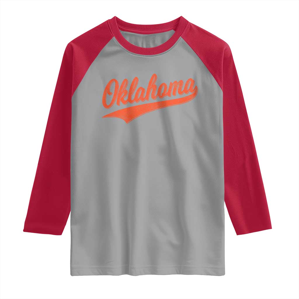Vintage Oklahoma Orange Throwback Distressed Raglan Shirt Retro Classic OK State Pride - Wonder Print Shop