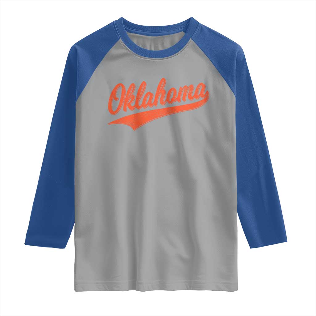 Vintage Oklahoma Orange Throwback Distressed Raglan Shirt Retro Classic OK State Pride - Wonder Print Shop