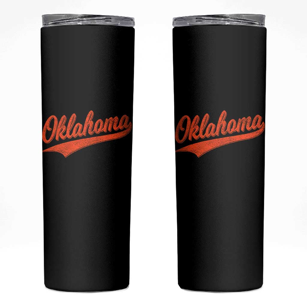 Vintage Oklahoma Orange Throwback Distressed Skinny Tumbler Retro Classic OK State Pride - Wonder Print Shop