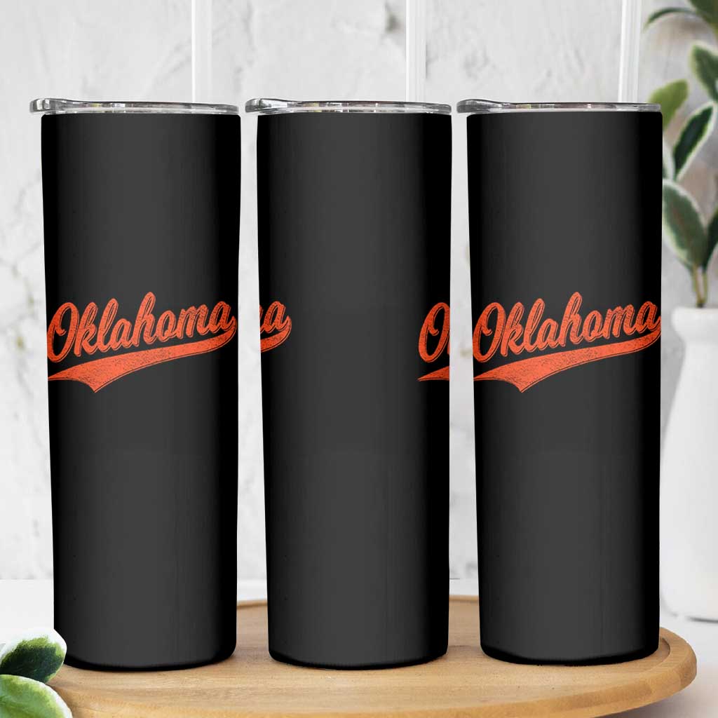 Vintage Oklahoma Orange Throwback Distressed Skinny Tumbler Retro Classic OK State Pride - Wonder Print Shop