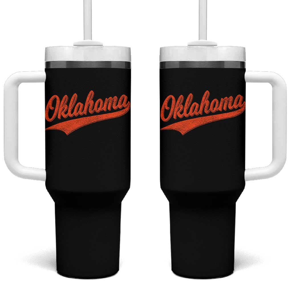 Vintage Oklahoma Orange Throwback Distressed Tumbler With Handle Retro Classic OK State Pride - Wonder Print Shop