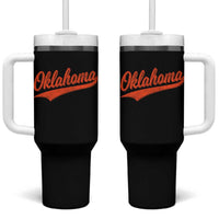 Vintage Oklahoma Orange Throwback Distressed Tumbler With Handle Retro Classic OK State Pride - Wonder Print Shop