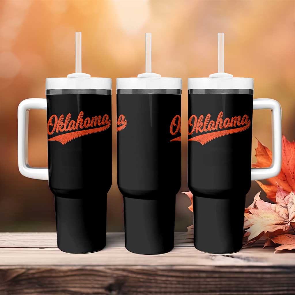 Vintage Oklahoma Orange Throwback Distressed Tumbler With Handle Retro Classic OK State Pride - Wonder Print Shop