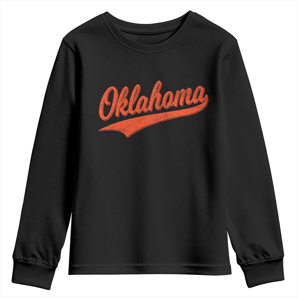 Vintage Oklahoma Orange Throwback Distressed Youth Sweatshirt Retro Classic OK State Pride - Wonder Print Shop