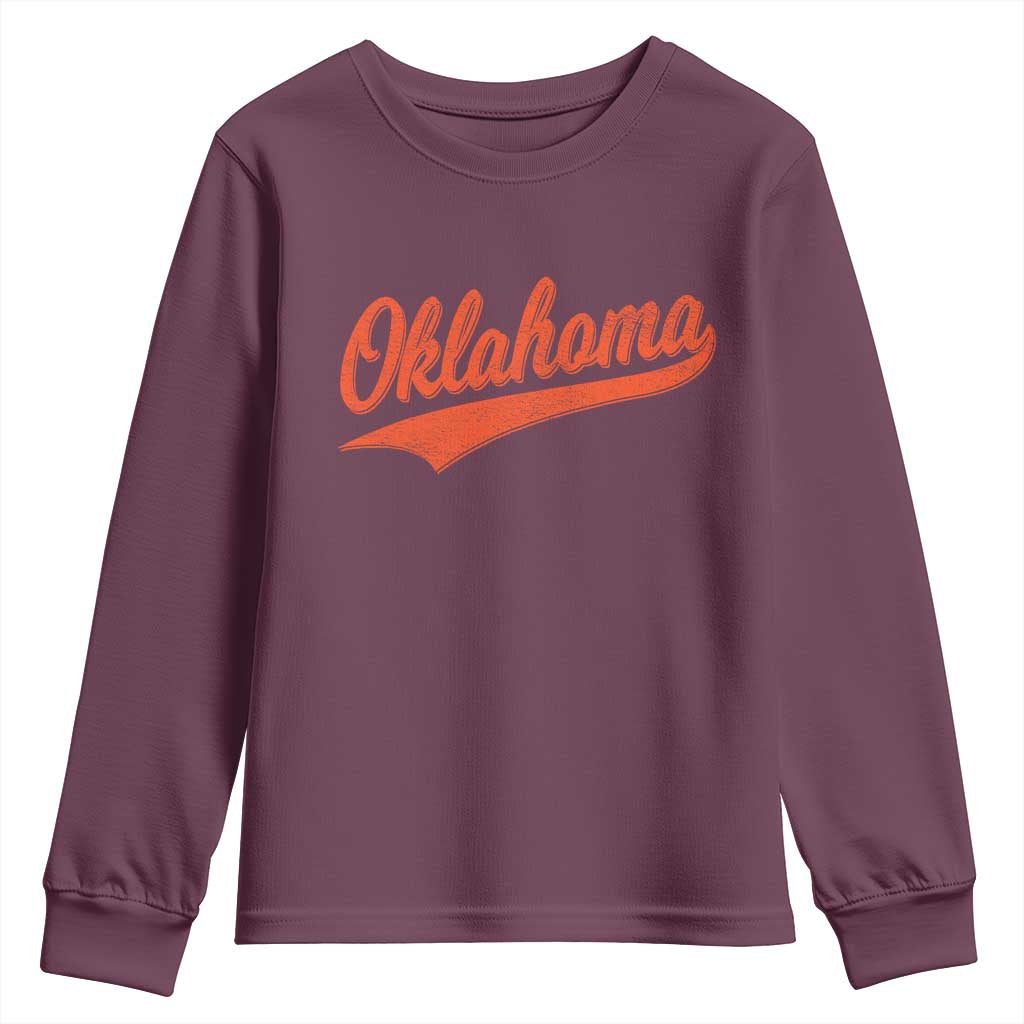 Vintage Oklahoma Orange Throwback Distressed Youth Sweatshirt Retro Classic OK State Pride - Wonder Print Shop