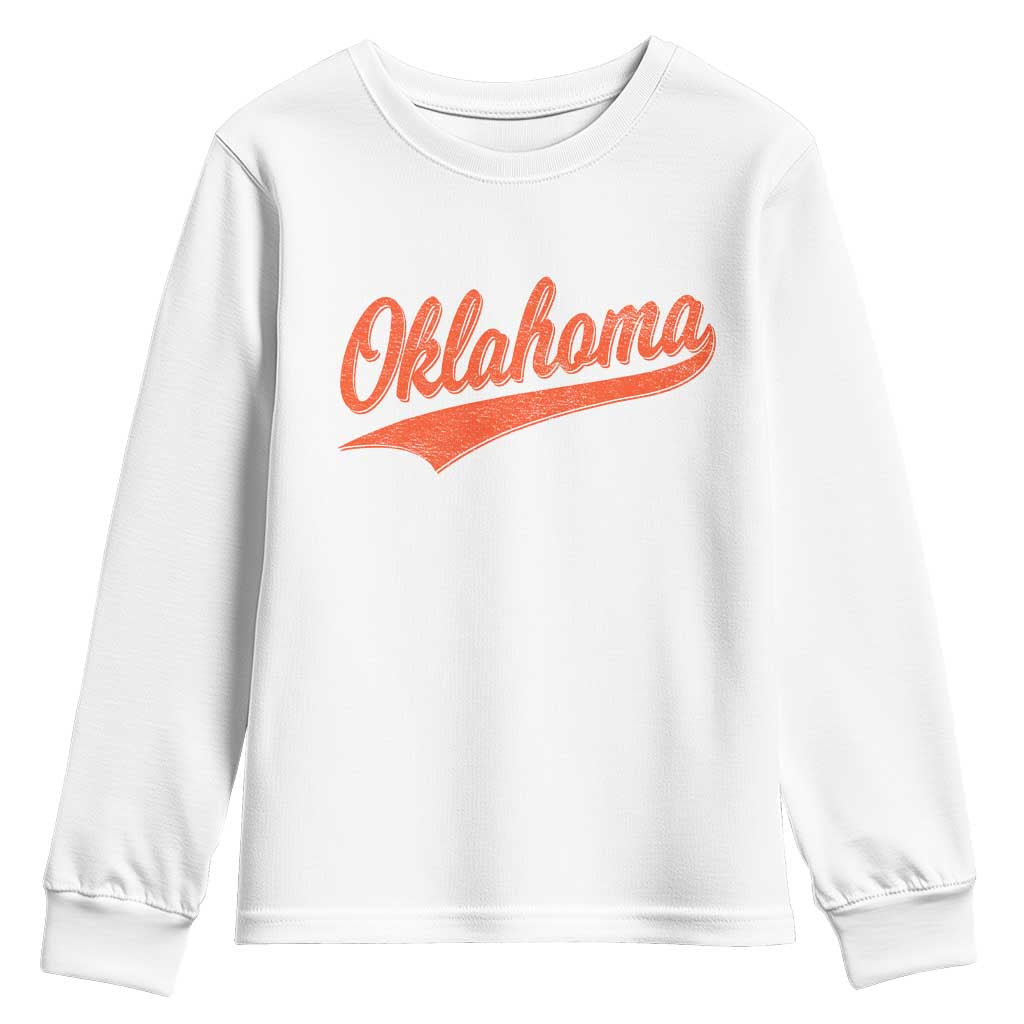 Vintage Oklahoma Orange Throwback Distressed Youth Sweatshirt Retro Classic OK State Pride - Wonder Print Shop