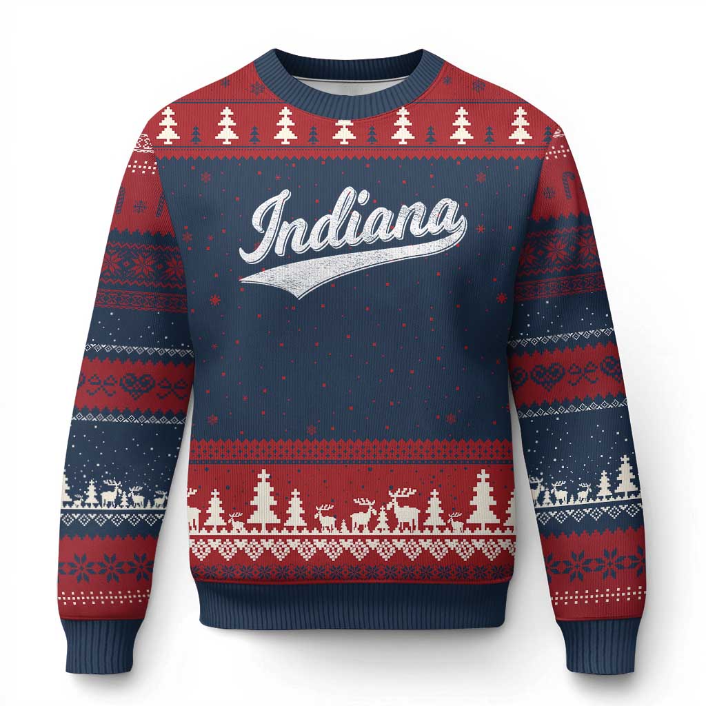 Vintage Indiana Retro Throwback Distressed Ugly Christmas Sweater Retro Classic IN State Pride - Wonder Print Shop