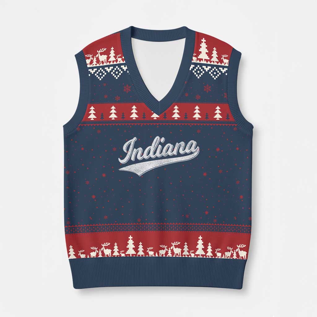 Vintage Indiana Retro Throwback Distressed V-Neck Knit Sweater Vest Retro Classic IN State Pride - Wonder Print Shop