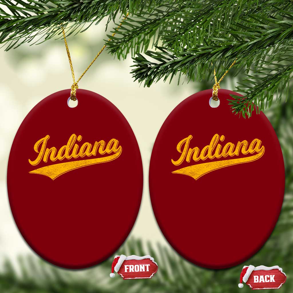 Vintage Indiana Retro Yellow Throwback Distressed Ceramic Ornament Retro Classic IN State Pride - Wonder Print Shop