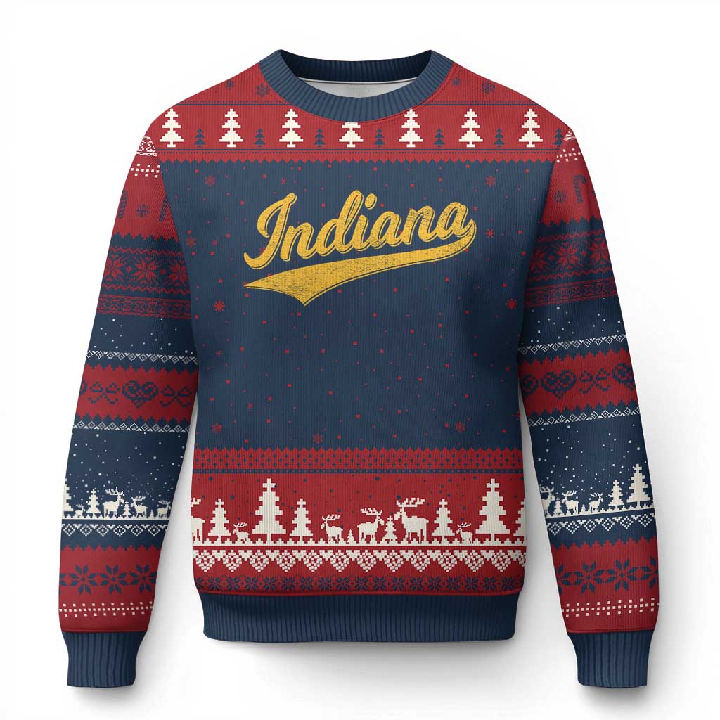 Vintage Indiana Retro Yellow Throwback Distressed Ugly Christmas Sweater Retro Classic IN State Pride - Wonder Print Shop