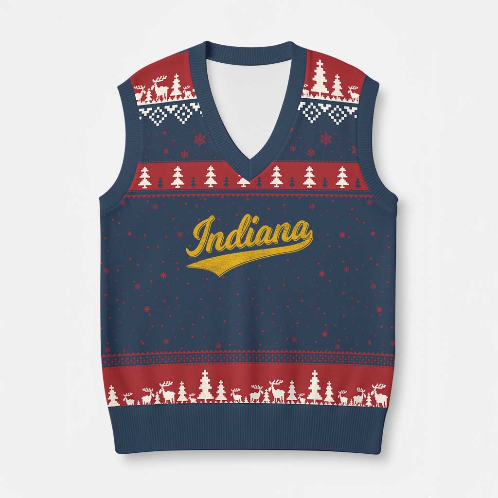 Vintage Indiana Retro Yellow Throwback Distressed V-Neck Knit Sweater Vest Retro Classic IN State Pride - Wonder Print Shop