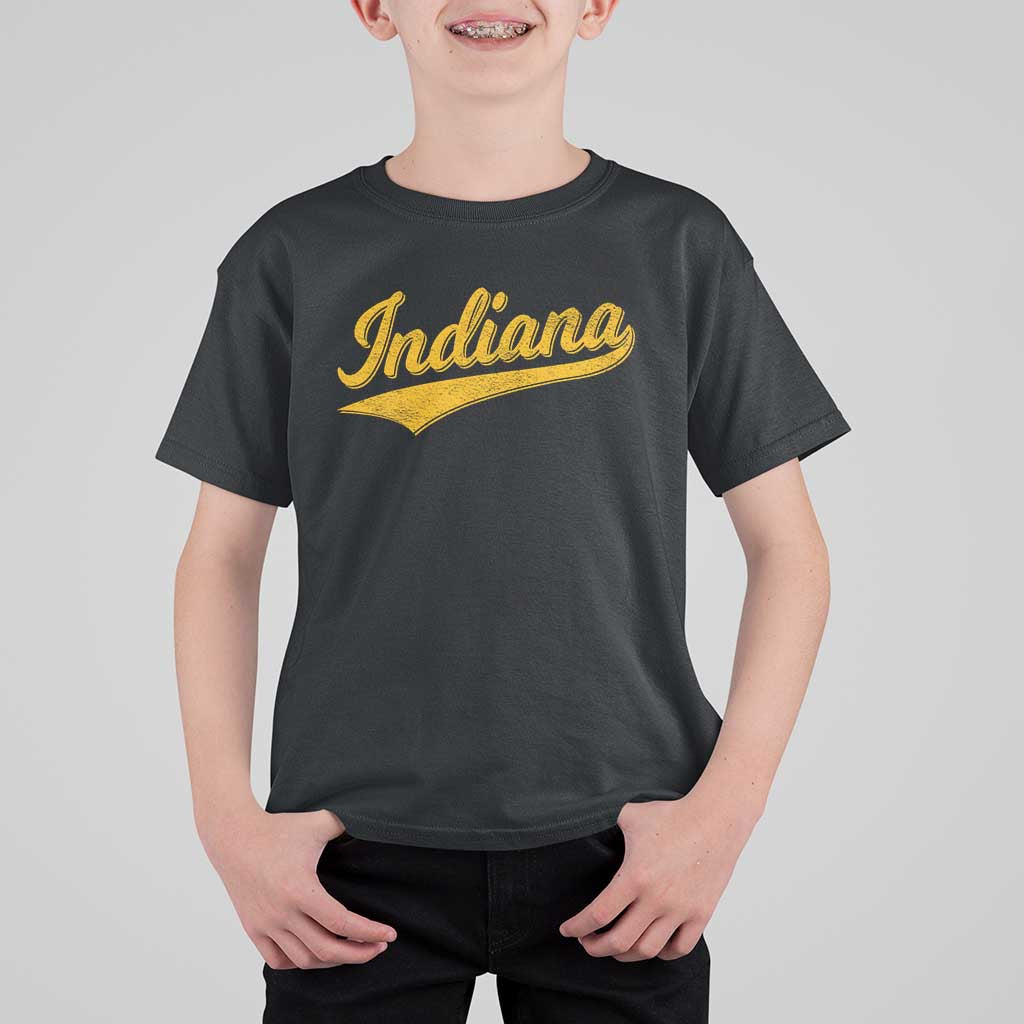 Vintage Indiana Retro Yellow Throwback Distressed T Shirt For Kid Retro Classic IN State Pride - Wonder Print Shop
