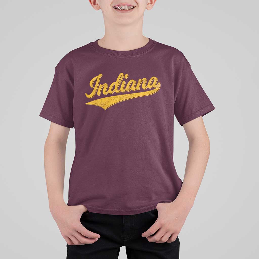 Vintage Indiana Retro Yellow Throwback Distressed T Shirt For Kid Retro Classic IN State Pride - Wonder Print Shop