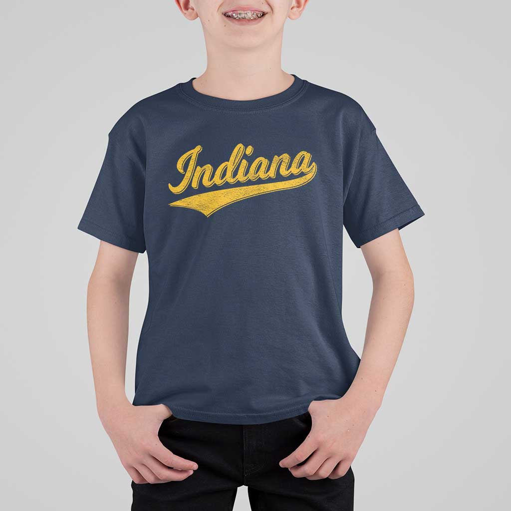 Vintage Indiana Retro Yellow Throwback Distressed T Shirt For Kid Retro Classic IN State Pride - Wonder Print Shop