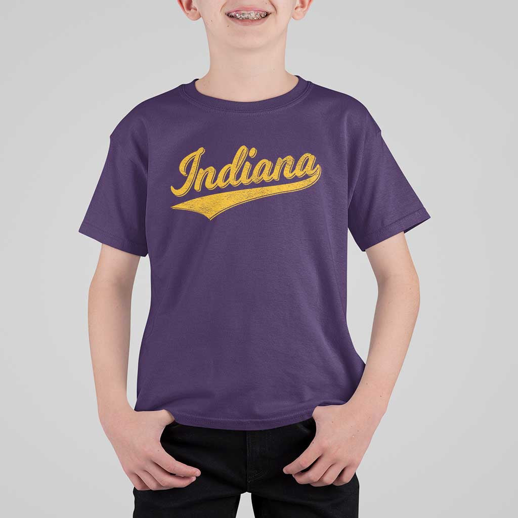 Vintage Indiana Retro Yellow Throwback Distressed T Shirt For Kid Retro Classic IN State Pride - Wonder Print Shop