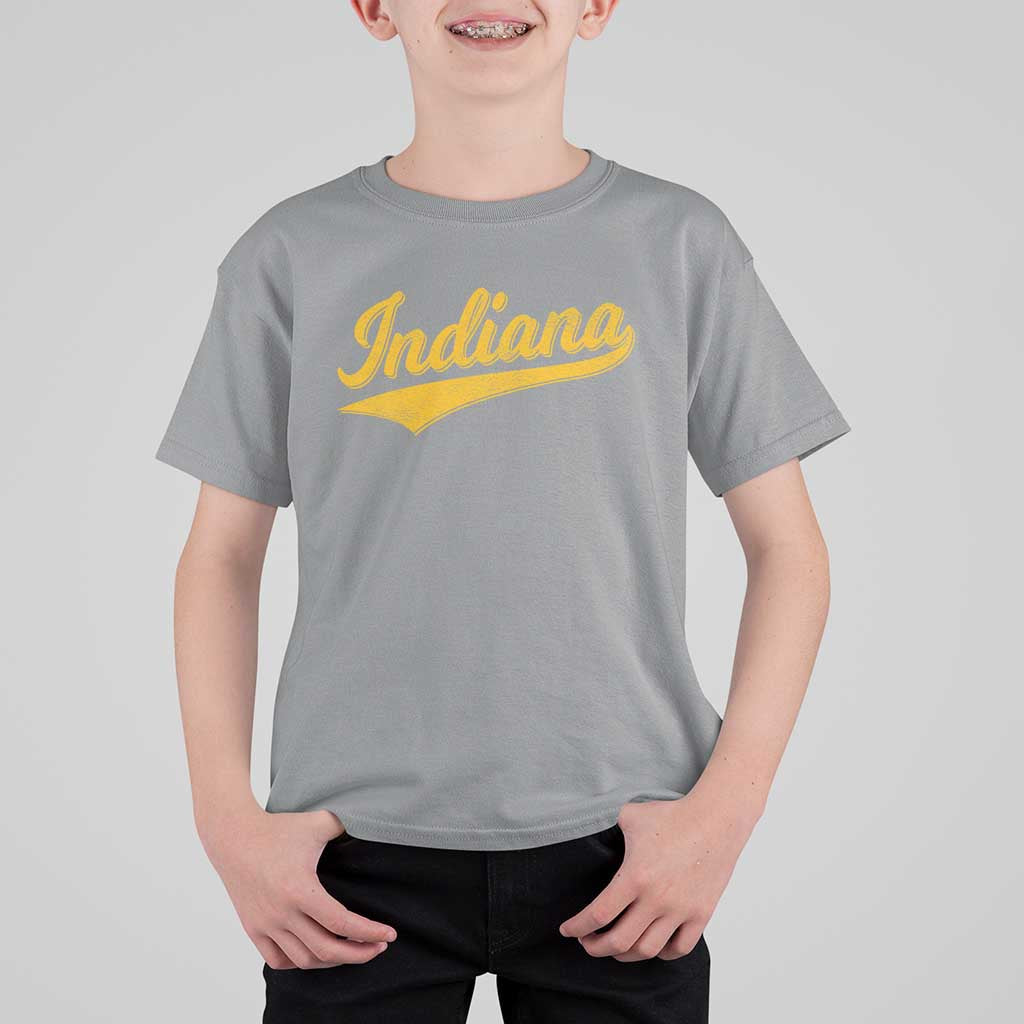 Vintage Indiana Retro Yellow Throwback Distressed T Shirt For Kid Retro Classic IN State Pride - Wonder Print Shop