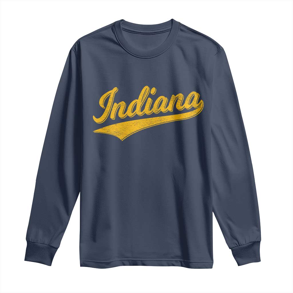 Vintage Indiana Retro Yellow Throwback Distressed Long Sleeve Shirt Retro Classic IN State Pride - Wonder Print Shop
