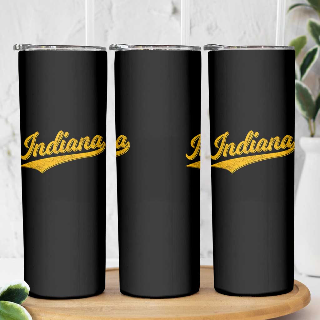 Vintage Indiana Retro Yellow Throwback Distressed Skinny Tumbler Retro Classic IN State Pride - Wonder Print Shop