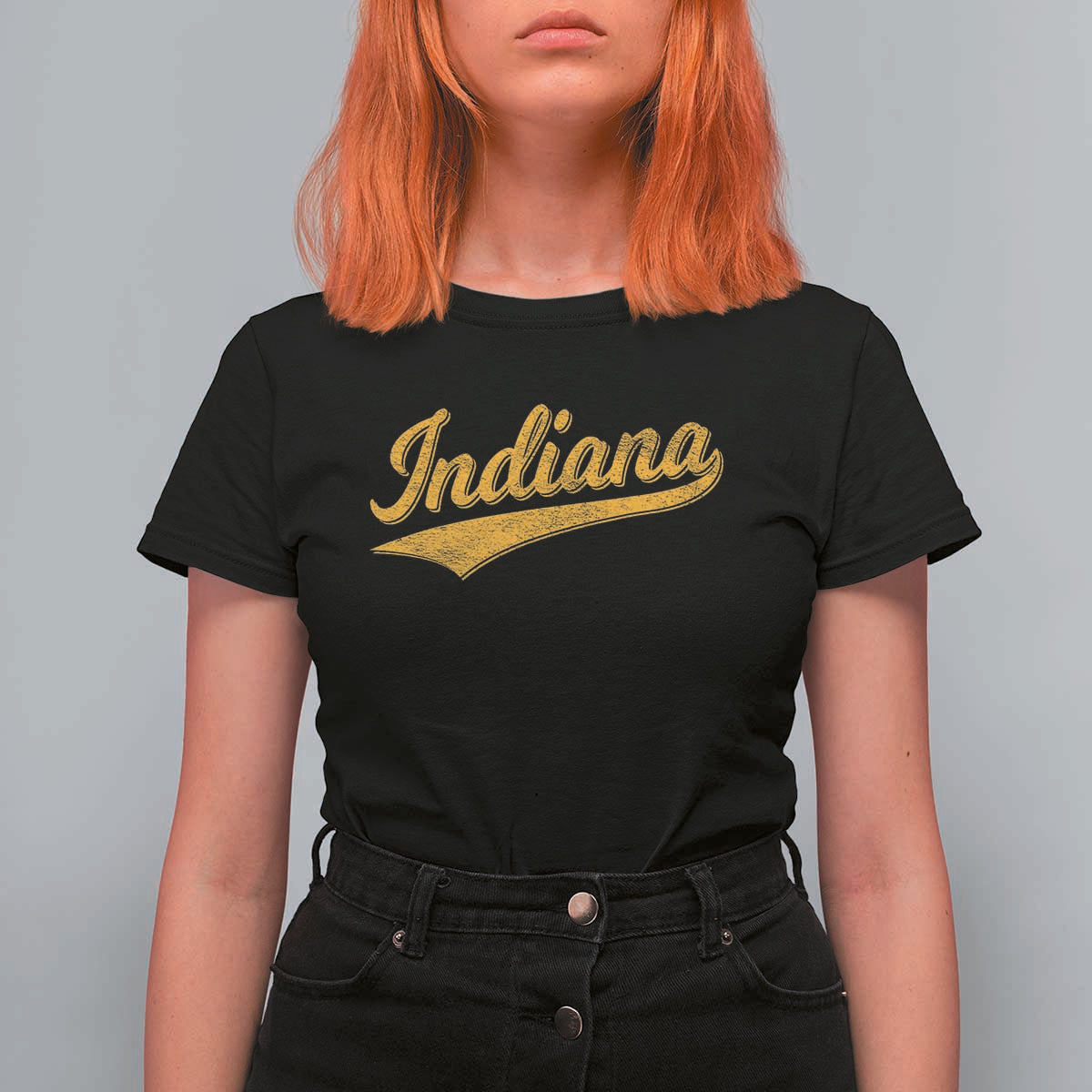 Vintage Indiana Retro Yellow Throwback Distressed T Shirt For Women Retro Classic IN State Pride - Wonder Print Shop