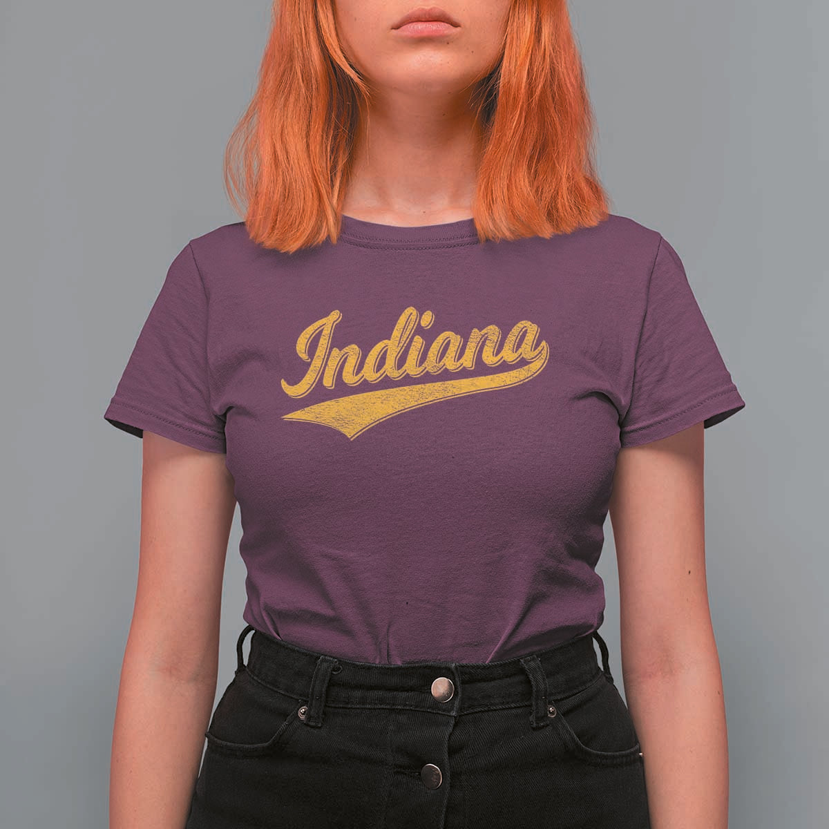 Vintage Indiana Retro Yellow Throwback Distressed T Shirt For Women Retro Classic IN State Pride - Wonder Print Shop