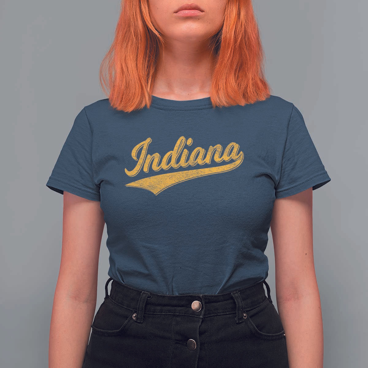 Vintage Indiana Retro Yellow Throwback Distressed T Shirt For Women Retro Classic IN State Pride - Wonder Print Shop