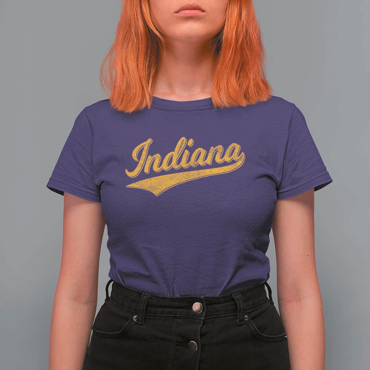 Vintage Indiana Retro Yellow Throwback Distressed T Shirt For Women Retro Classic IN State Pride - Wonder Print Shop