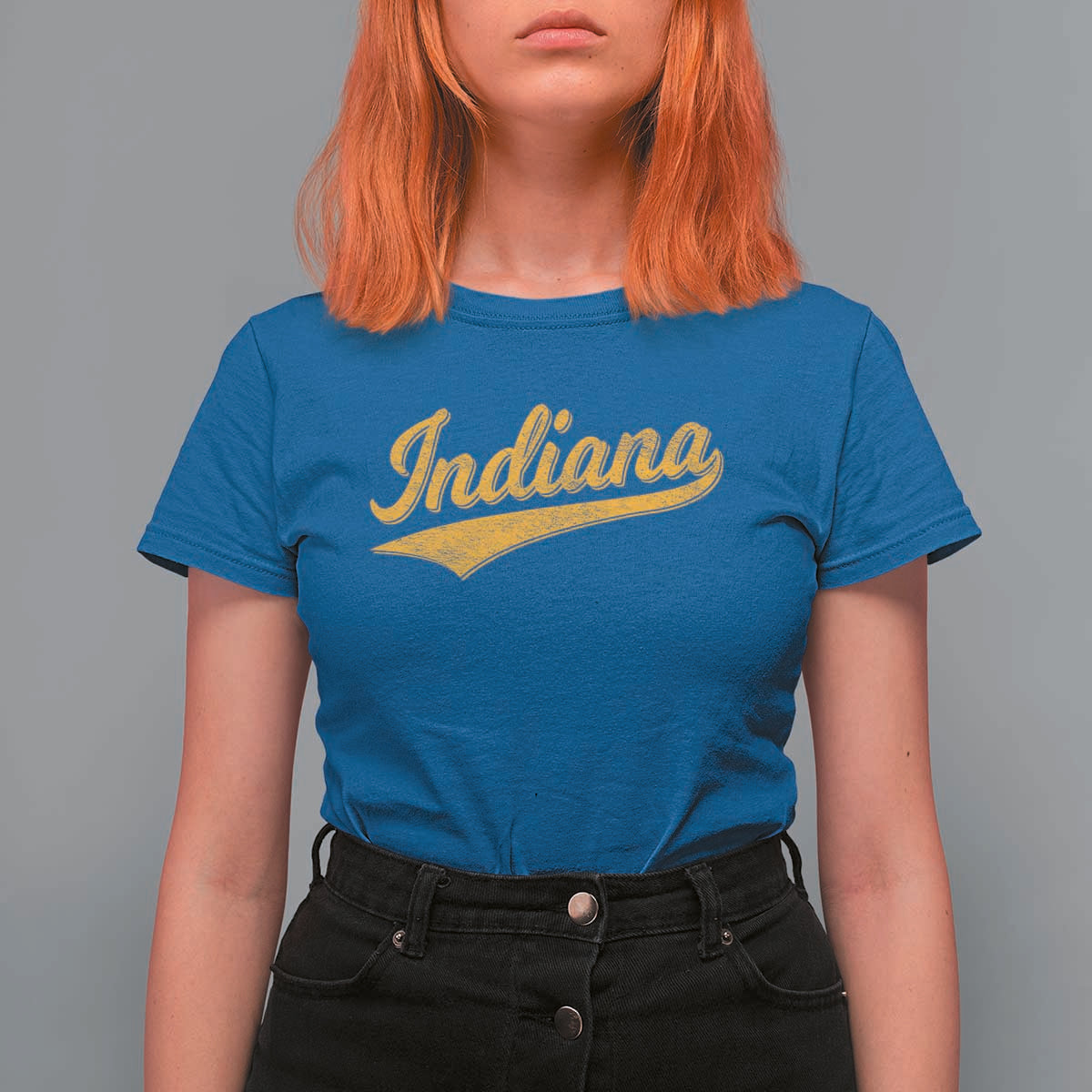 Vintage Indiana Retro Yellow Throwback Distressed T Shirt For Women Retro Classic IN State Pride - Wonder Print Shop