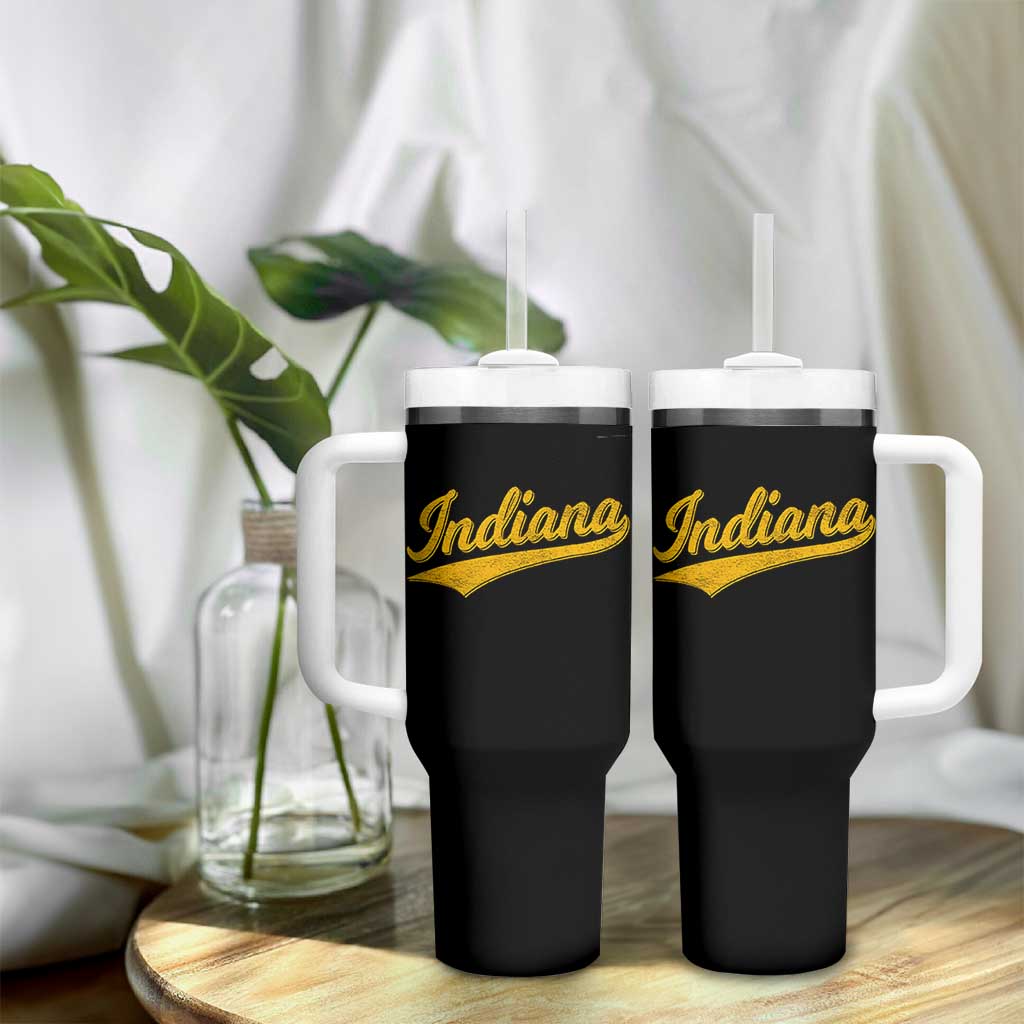 Vintage Indiana Retro Yellow Throwback Distressed Tumbler With Handle Retro Classic IN State Pride - Wonder Print Shop
