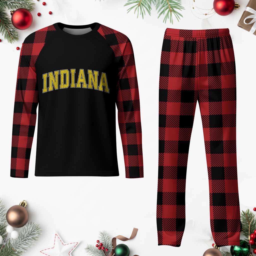 Vintage Indiana IN Plaid Pajama Set Retro Throwback Design Classic Yellow Athletic Sports - Wonder Print Shop