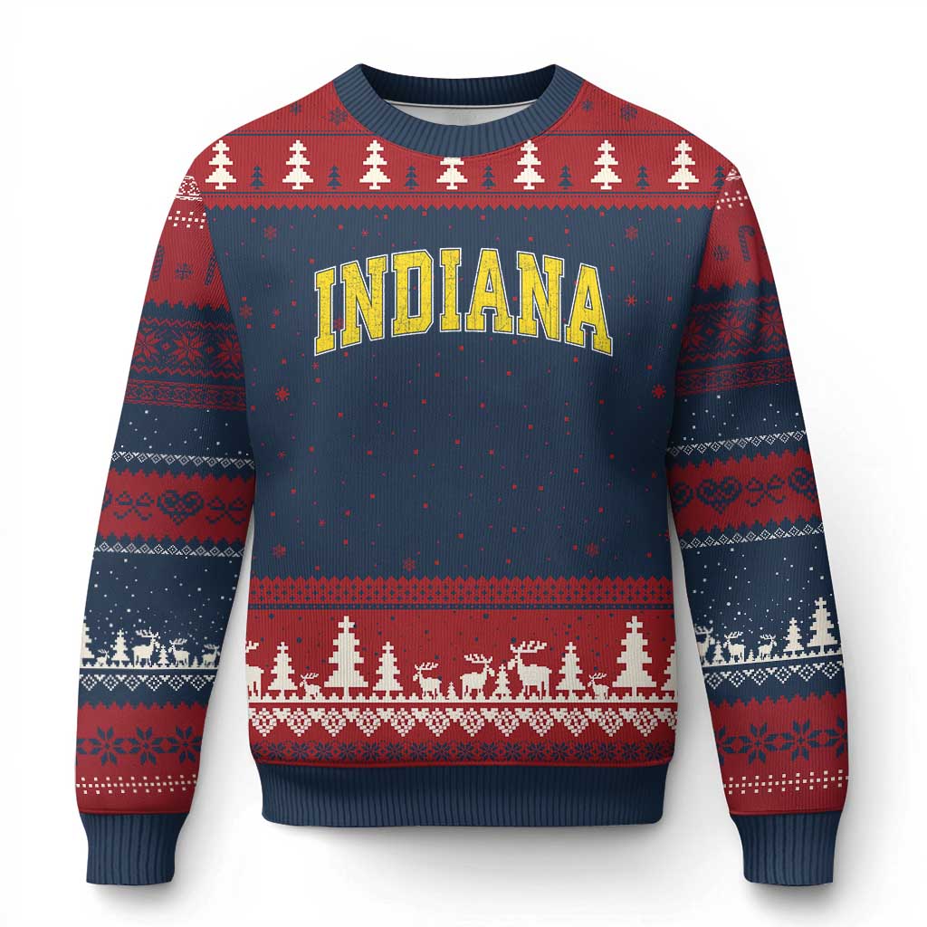Vintage Indiana IN Ugly Christmas Sweater Retro Throwback Design Classic Yellow Athletic Sports - Wonder Print Shop