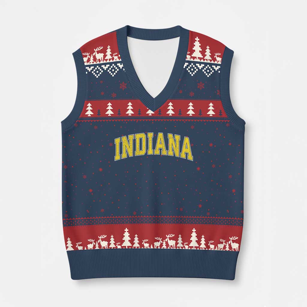Vintage Indiana IN V-Neck Knit Sweater Vest Retro Throwback Design Classic Yellow Athletic Sports - Wonder Print Shop