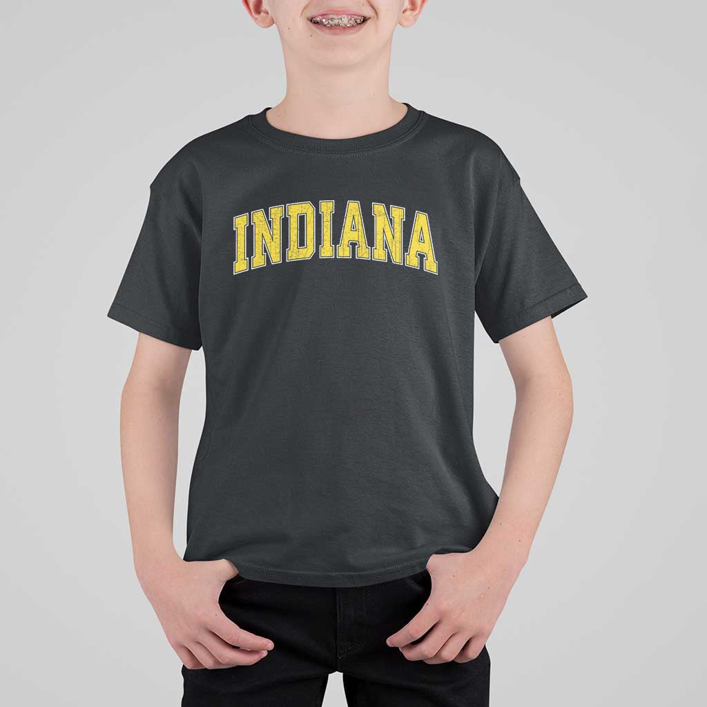 Vintage Indiana IN T Shirt For Kid Retro Throwback Design Classic Yellow Athletic Sports - Wonder Print Shop