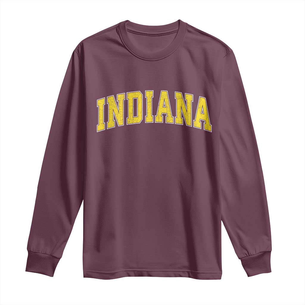 Vintage Indiana IN Long Sleeve Shirt Retro Throwback Design Classic Yellow Athletic Sports - Wonder Print Shop