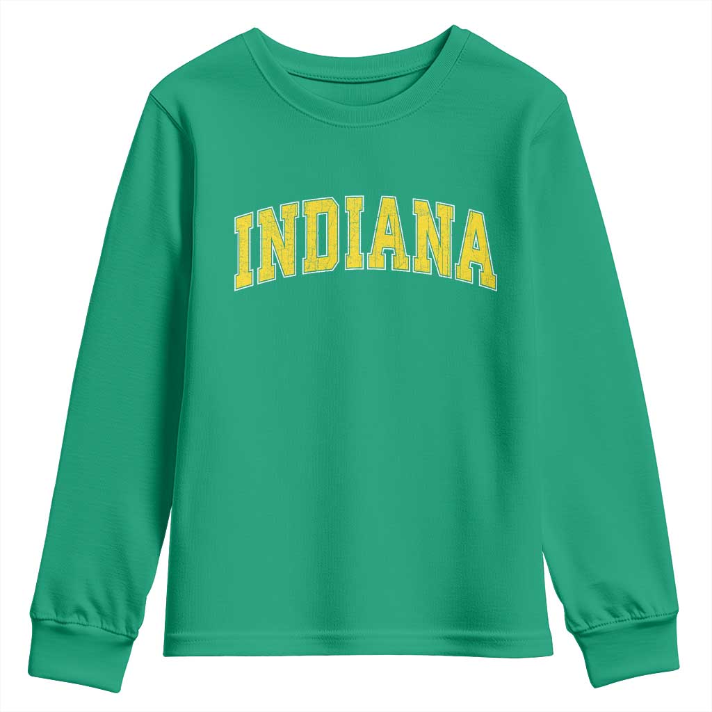 Vintage Indiana IN Youth Sweatshirt Retro Throwback Design Classic Yellow Athletic Sports - Wonder Print Shop