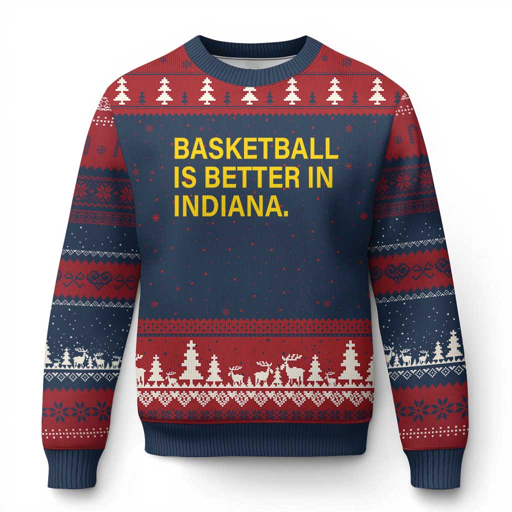 Basketball Is Better in Indiana Ugly Christmas Sweater Bold Yellow Statement Hoosier Hoops Fans - Wonder Print Shop